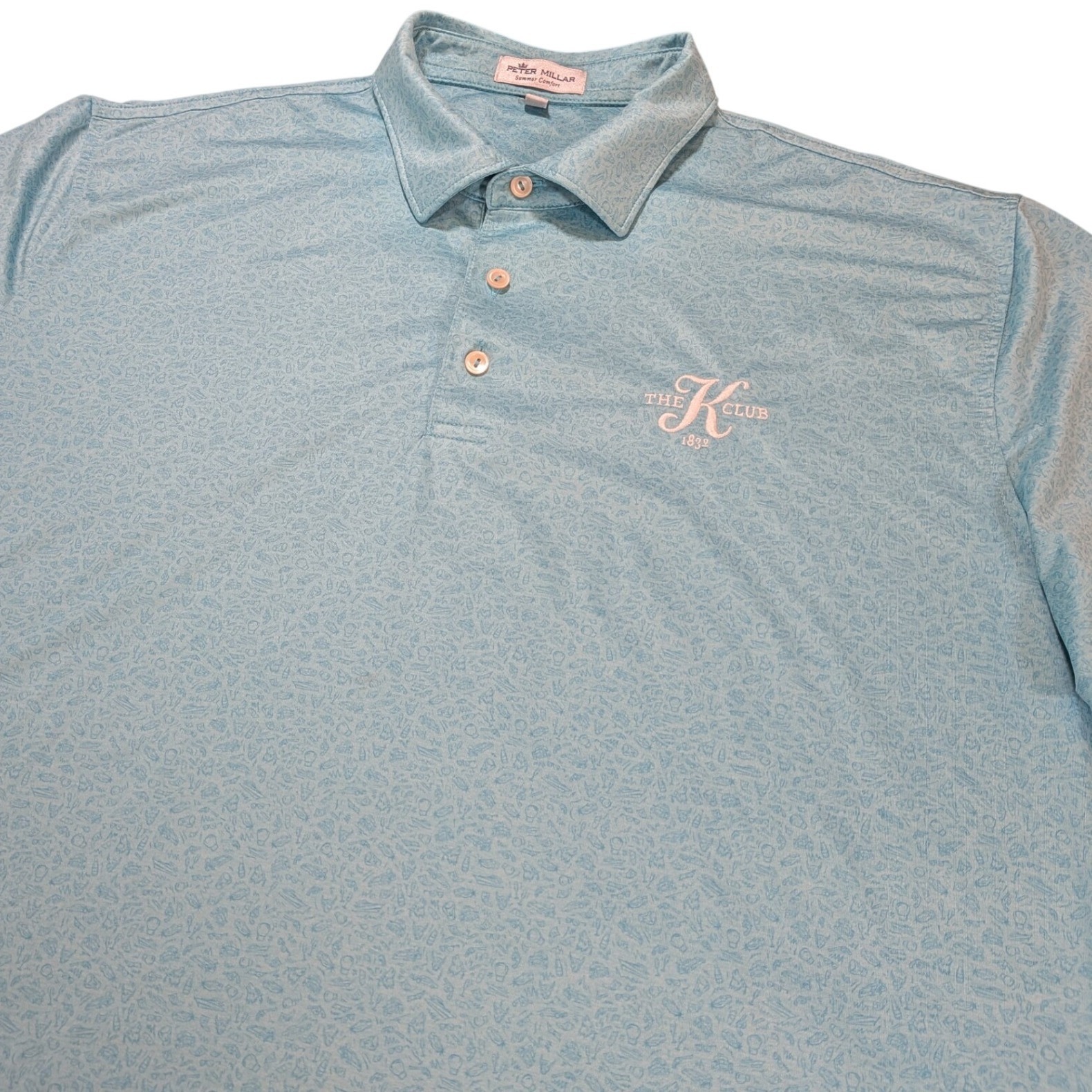 Peter Millar Summer Comfort Polo Mens L Blue The K Club Golf Performance Shirt